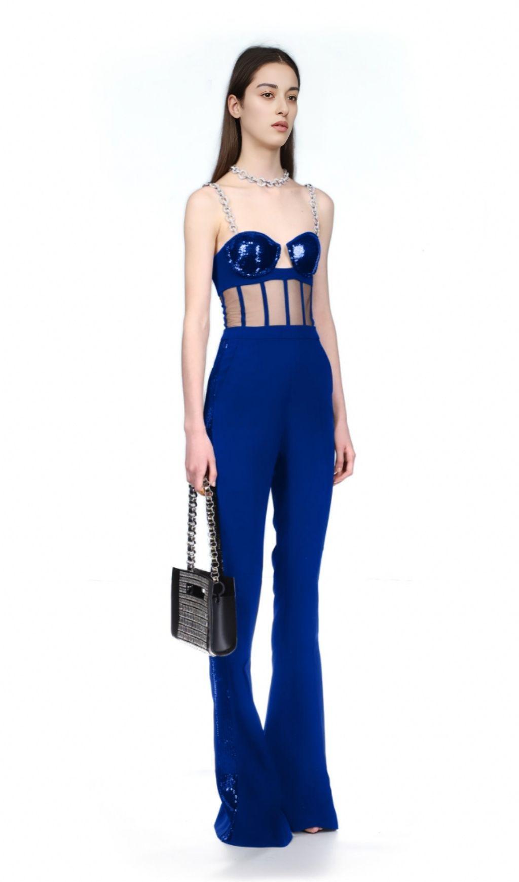 DEEP BLUE CHAIN STRAP JUMPSUIT