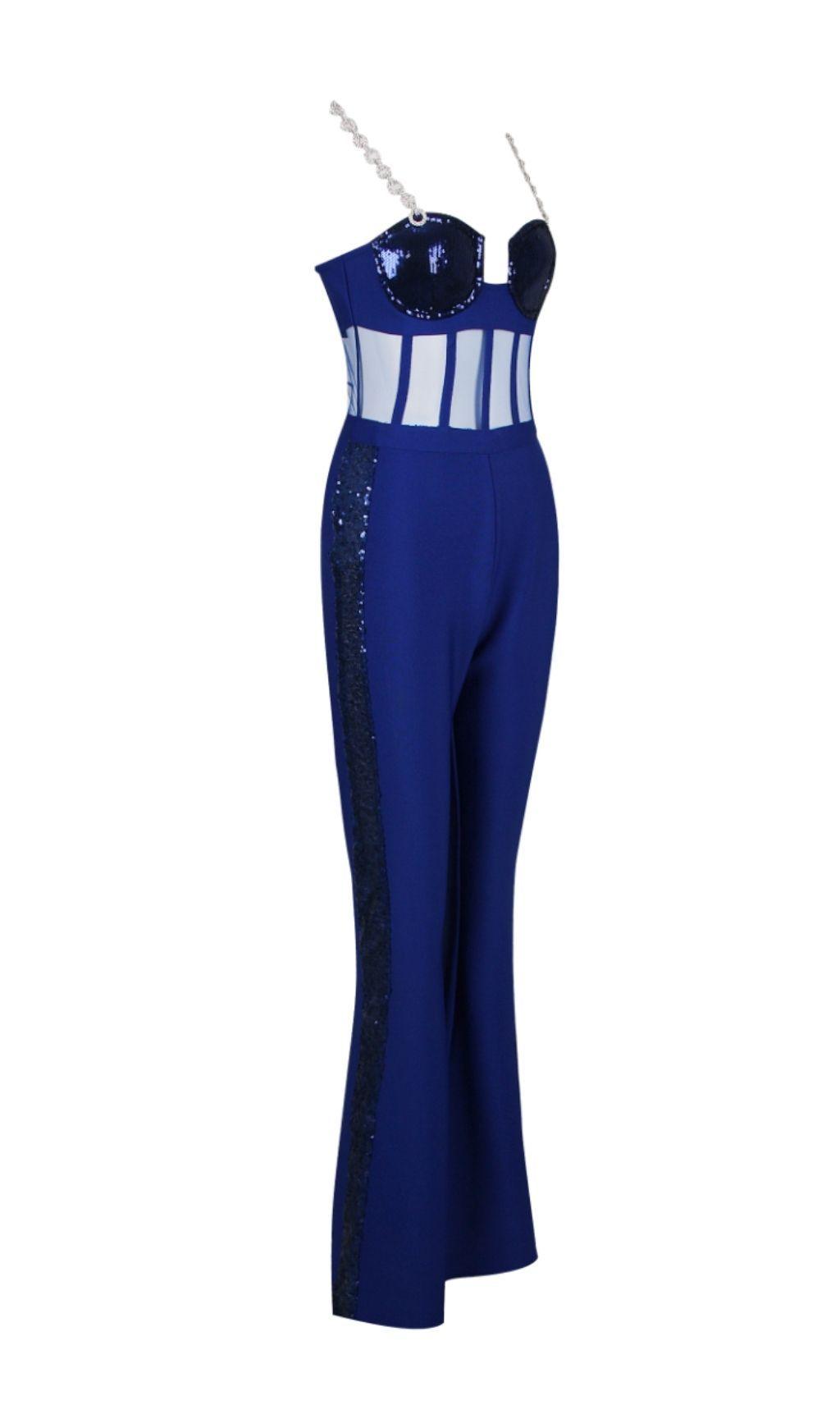 DEEP BLUE CHAIN STRAP JUMPSUIT