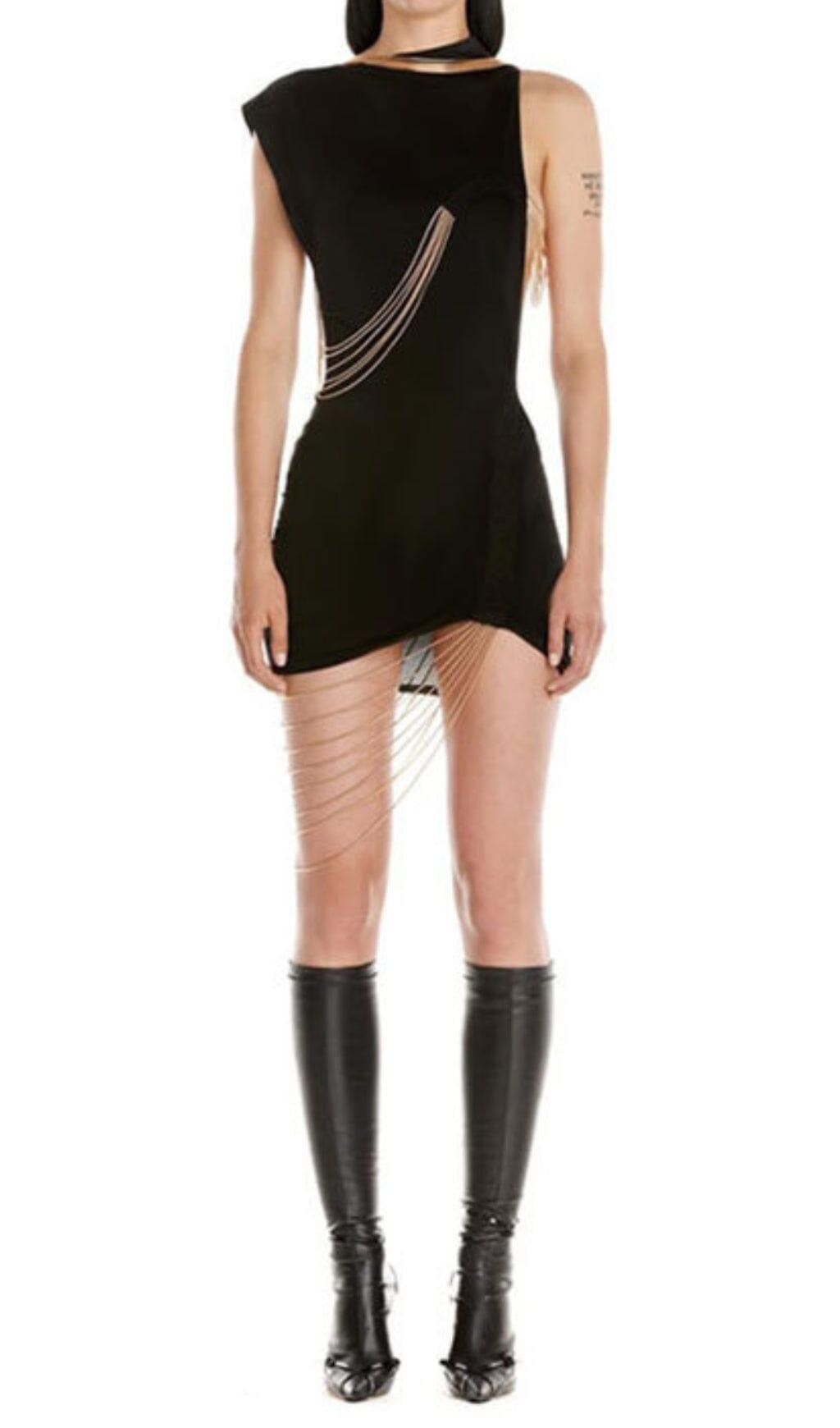 TASSELS BANDAGE MINI DRESS IN BLACK