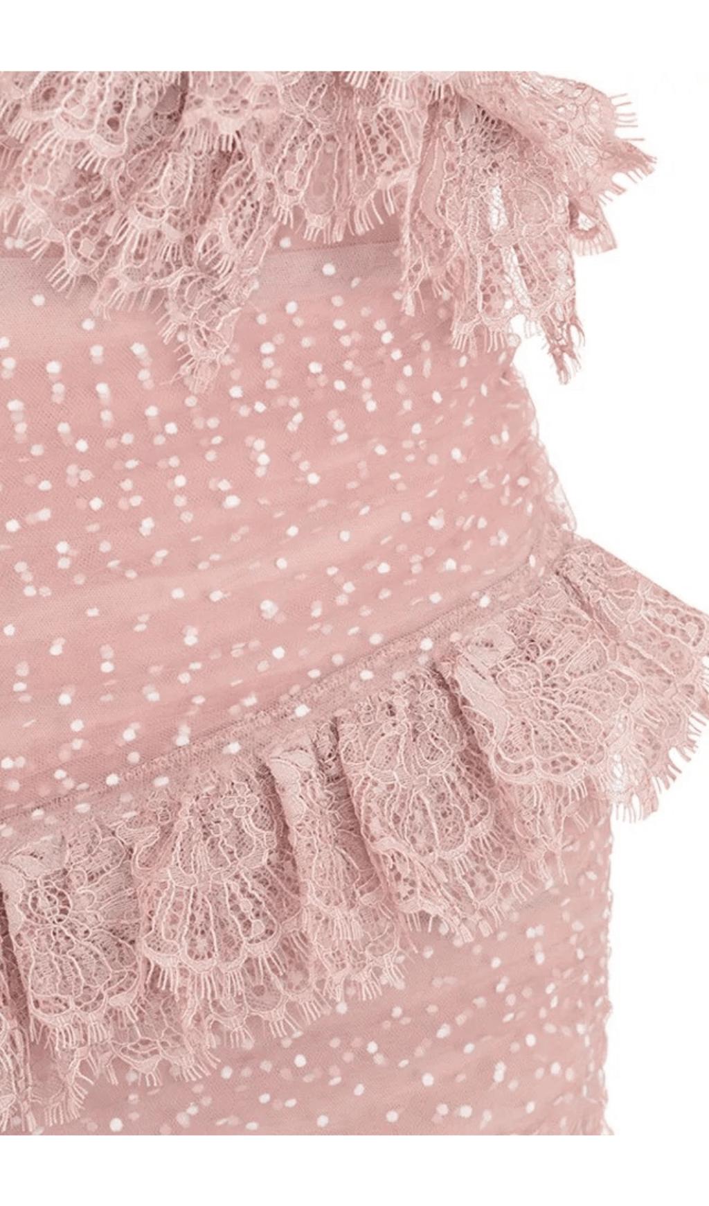 BLUSH LACE FRILL MINI DRESS