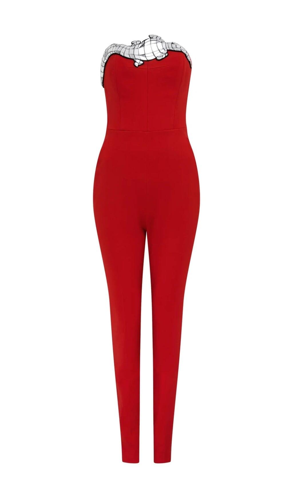 SEQUIN BANDAGE JUMPSUIT IN RED