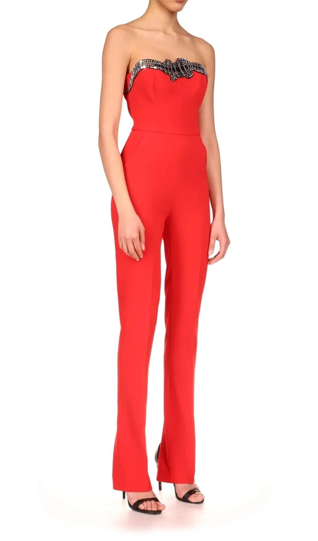 SEQUIN BANDAGE JUMPSUIT IN RED