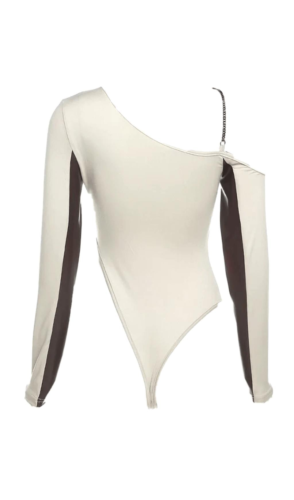 Diagonal sleeve leather bodysuit