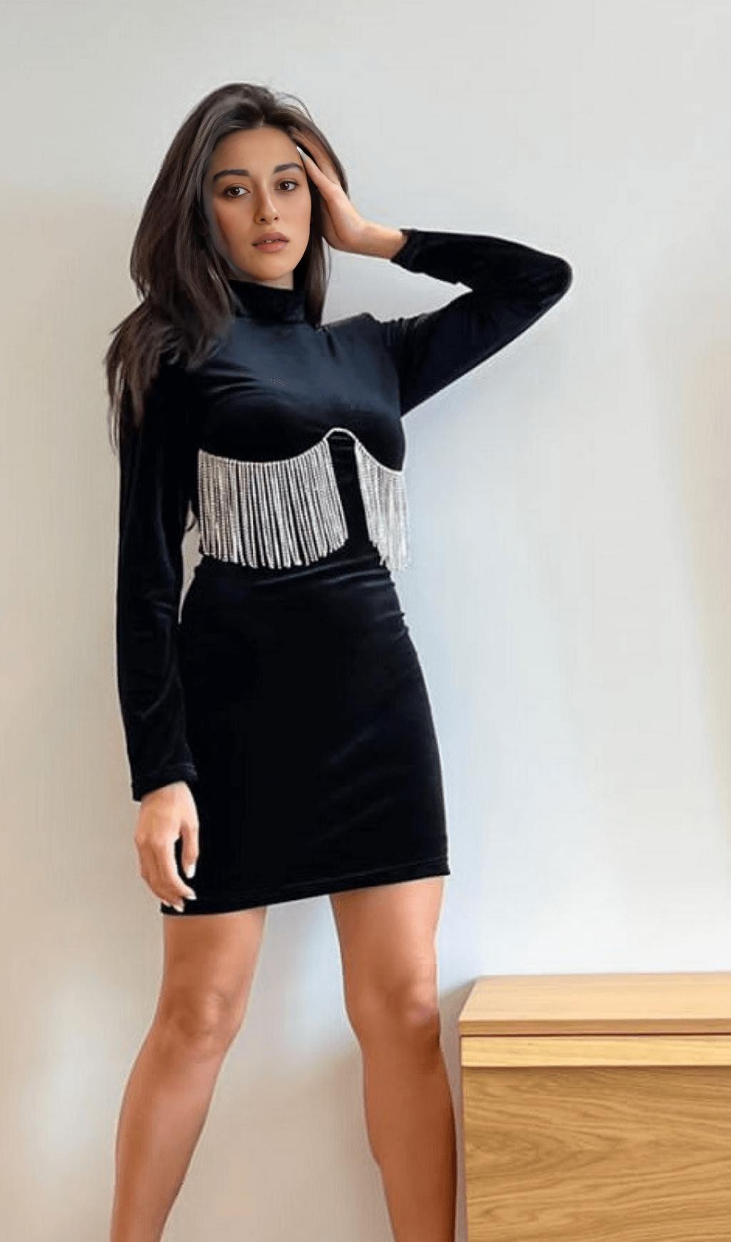 Metal fringed blazer dress