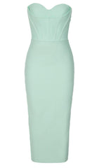 STRAPLESS CORSET MIDI DRESS IN SEAFOAM GREEN