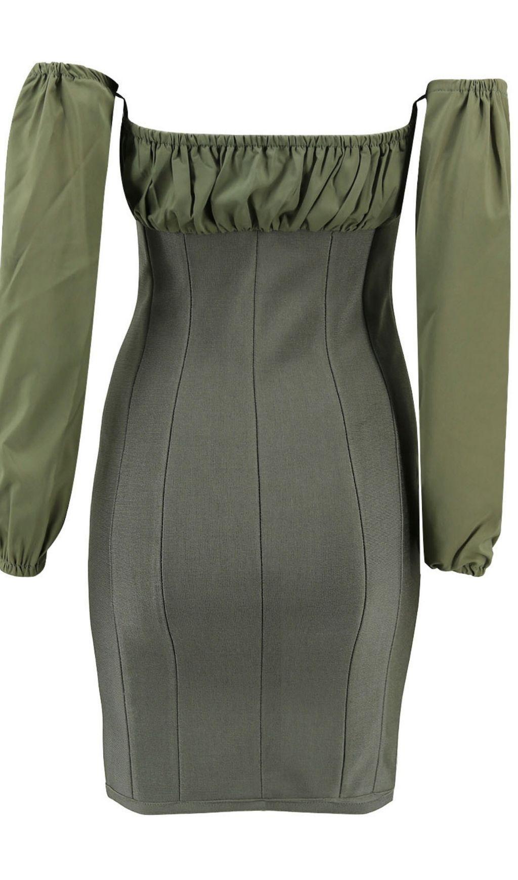 GREEN STRAPLESS CORSET DRESS