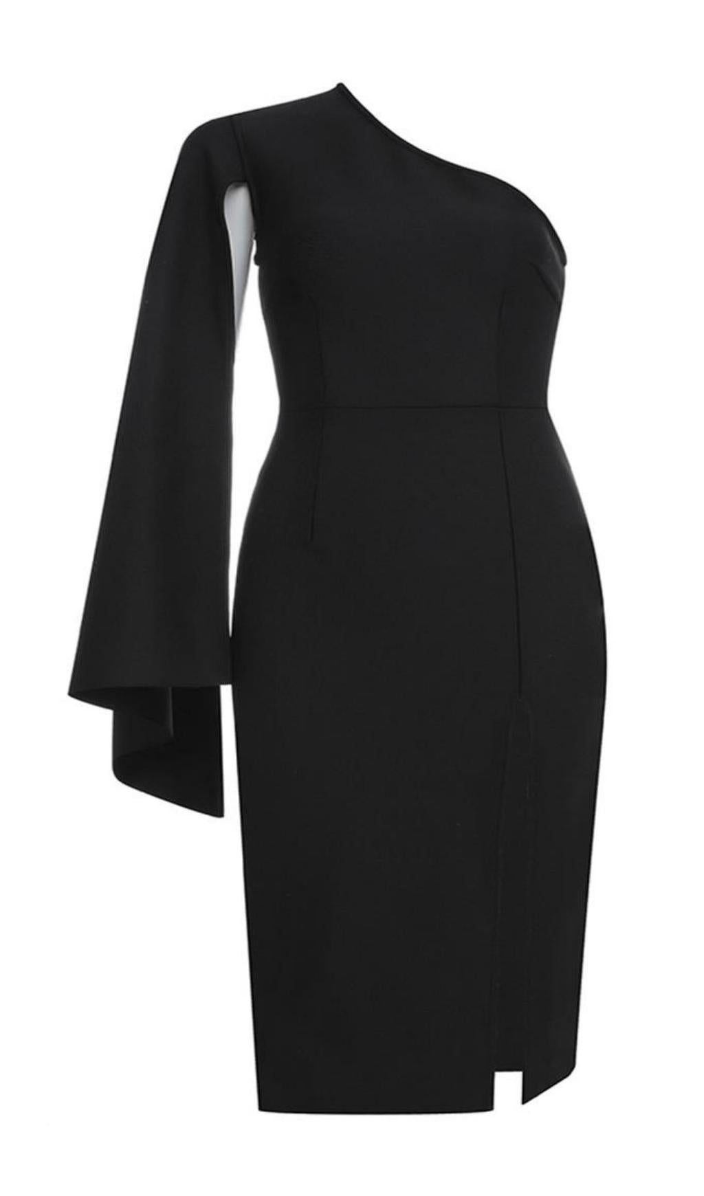 FASHION  BLACK OBLIQUE SHOULDER DRESSS