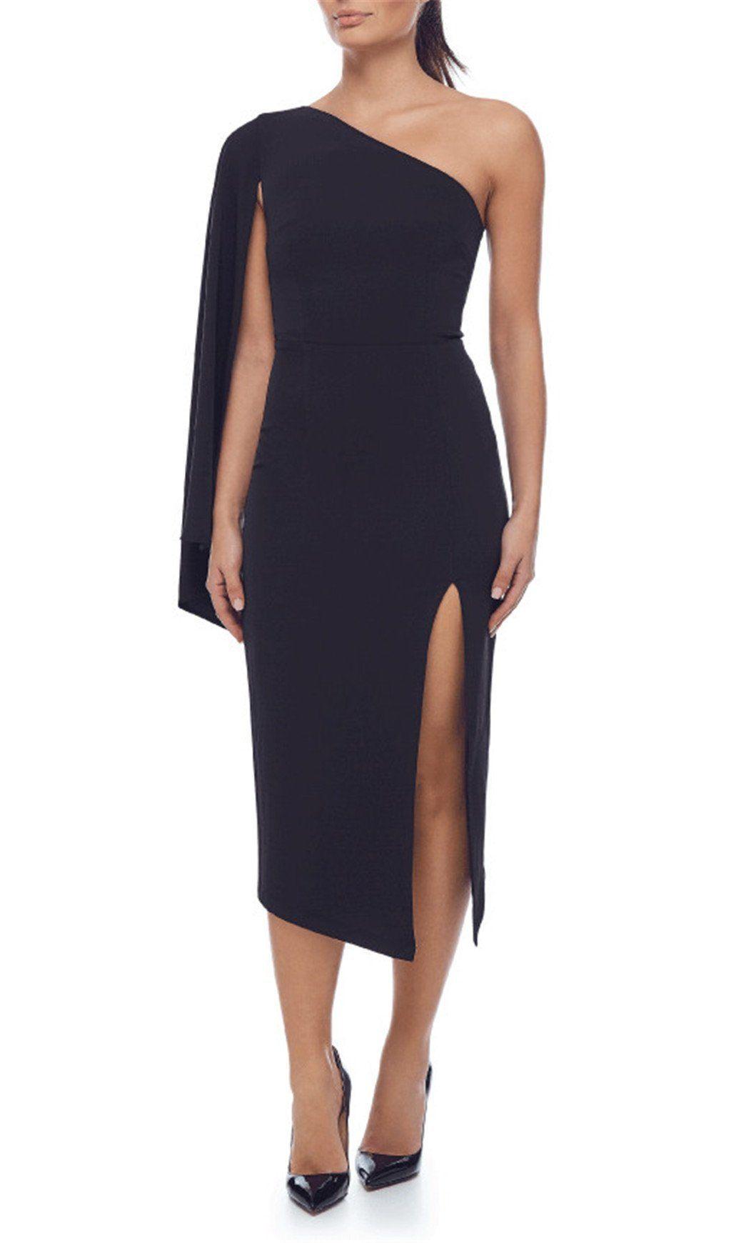 FASHION  BLACK OBLIQUE SHOULDER DRESSS