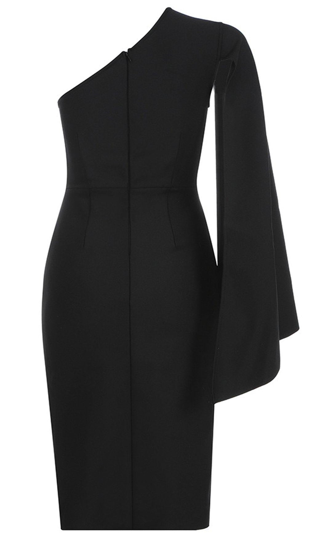 FASHION  BLACK OBLIQUE SHOULDER DRESSS