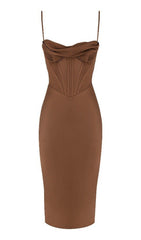 CHOCOLATE SATIN CORSET SLIP DRESS