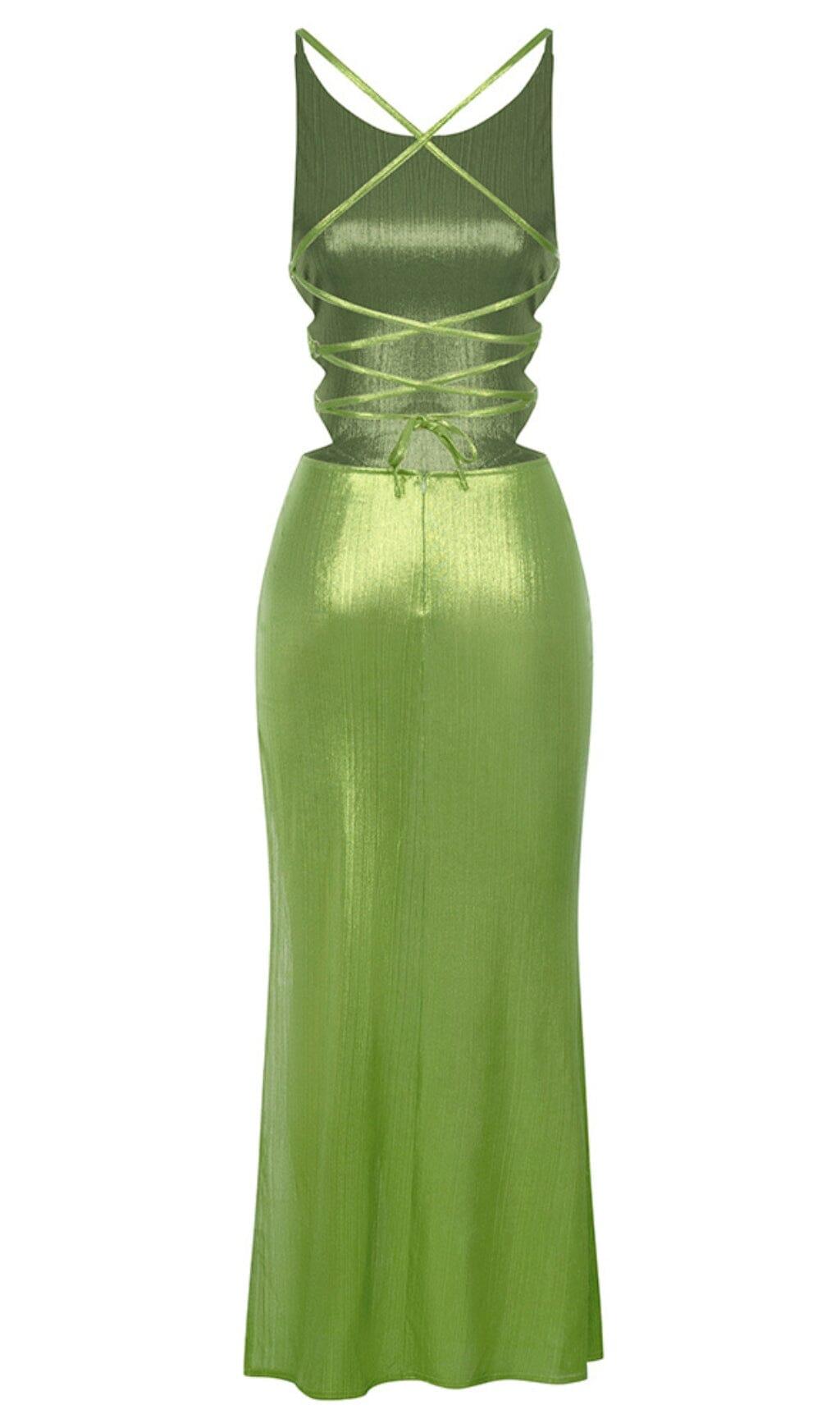 STRAPPY THIGH SLIT MIDI DRESS IN GREEN