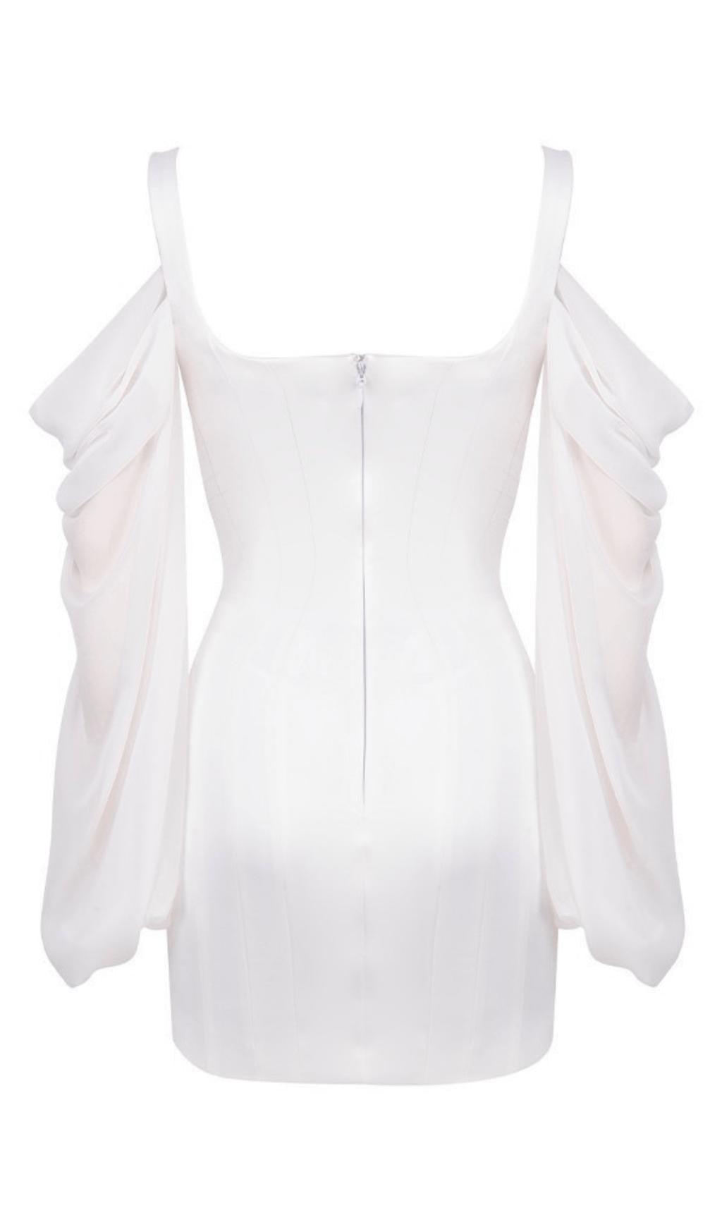 WHITE CORSET DRESS WITH BLOUSON SLEEVES