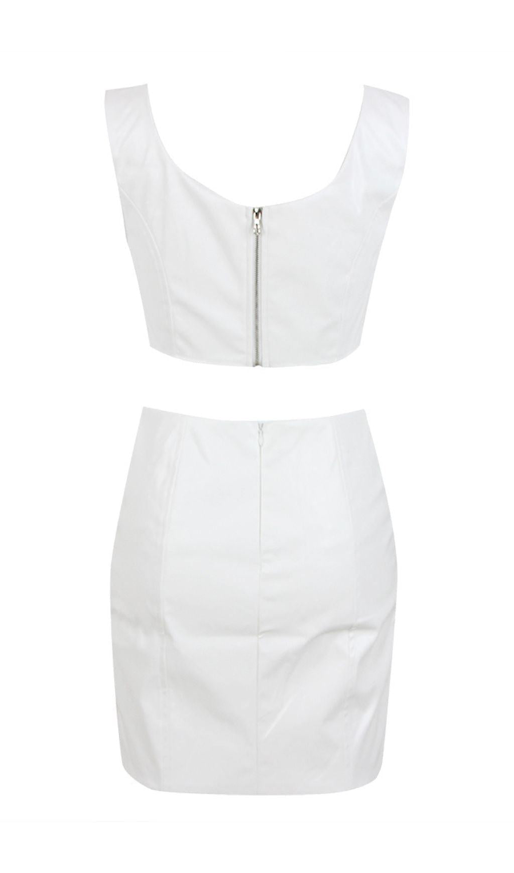 CRYSTAL LEATHER TWO PIECE SET IN WHITE