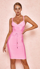 PINK TIE WAIST BANDAGE DRESS