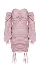 PINK ONE-SHOULDER GATHER DRES
