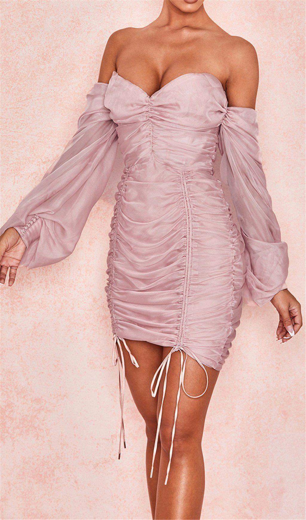 PINK ONE-SHOULDER GATHER DRES