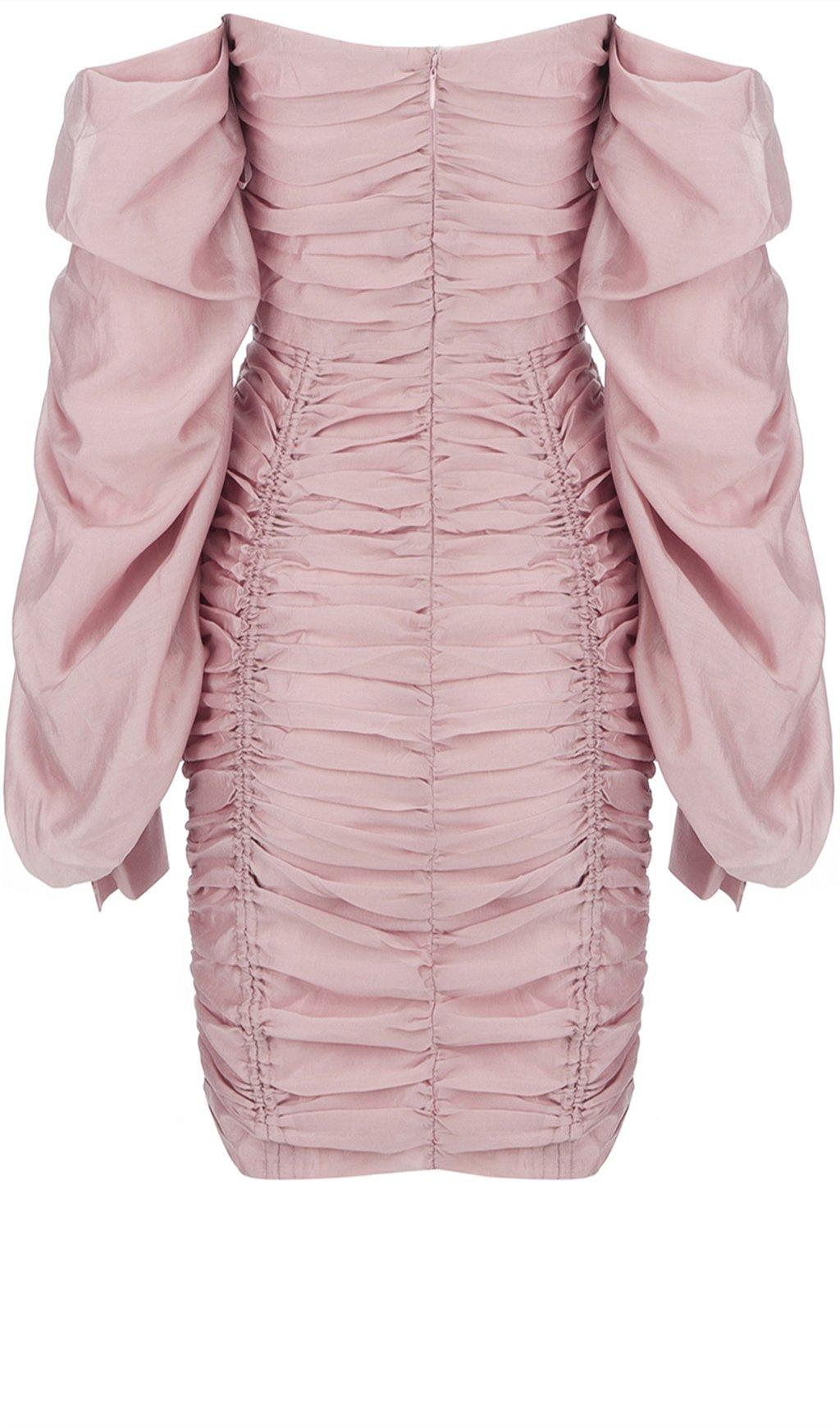 PINK ONE-SHOULDER GATHER DRES