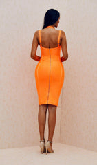 ORANGE TEMPERAMENT BANDAGE DRESS