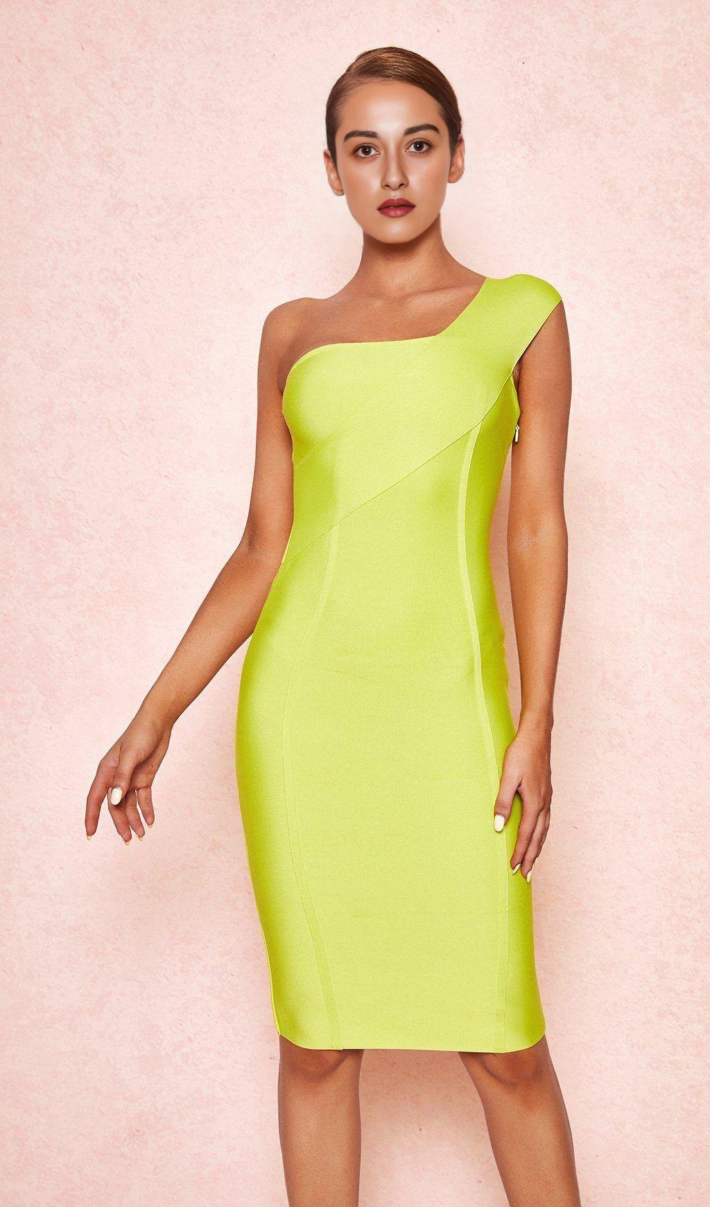 NEON YELLOW BANDAGE MIDI DRESS