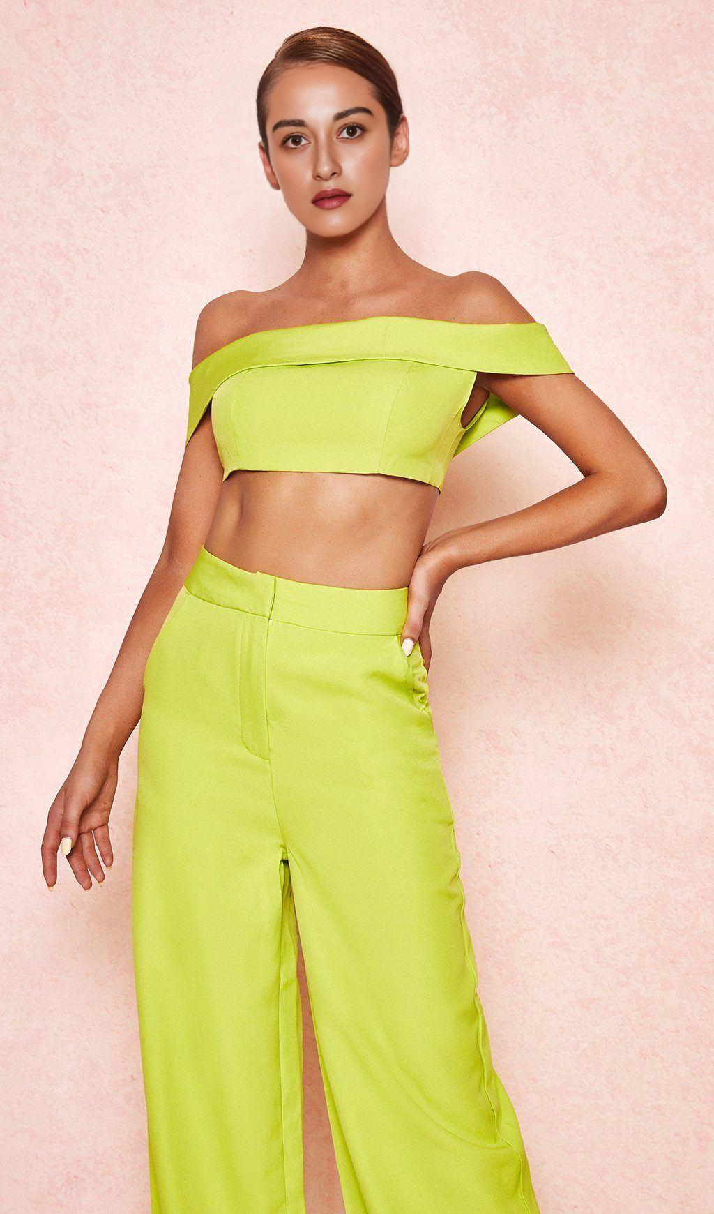 NEON GREEN WIDE LEG TROUSERS