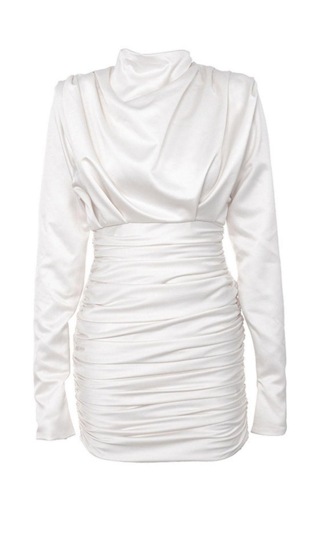 IVORY SATIN DRAPED MINI DRESS