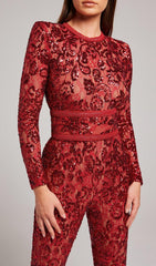 Embellished Lace Red Jumpsuit