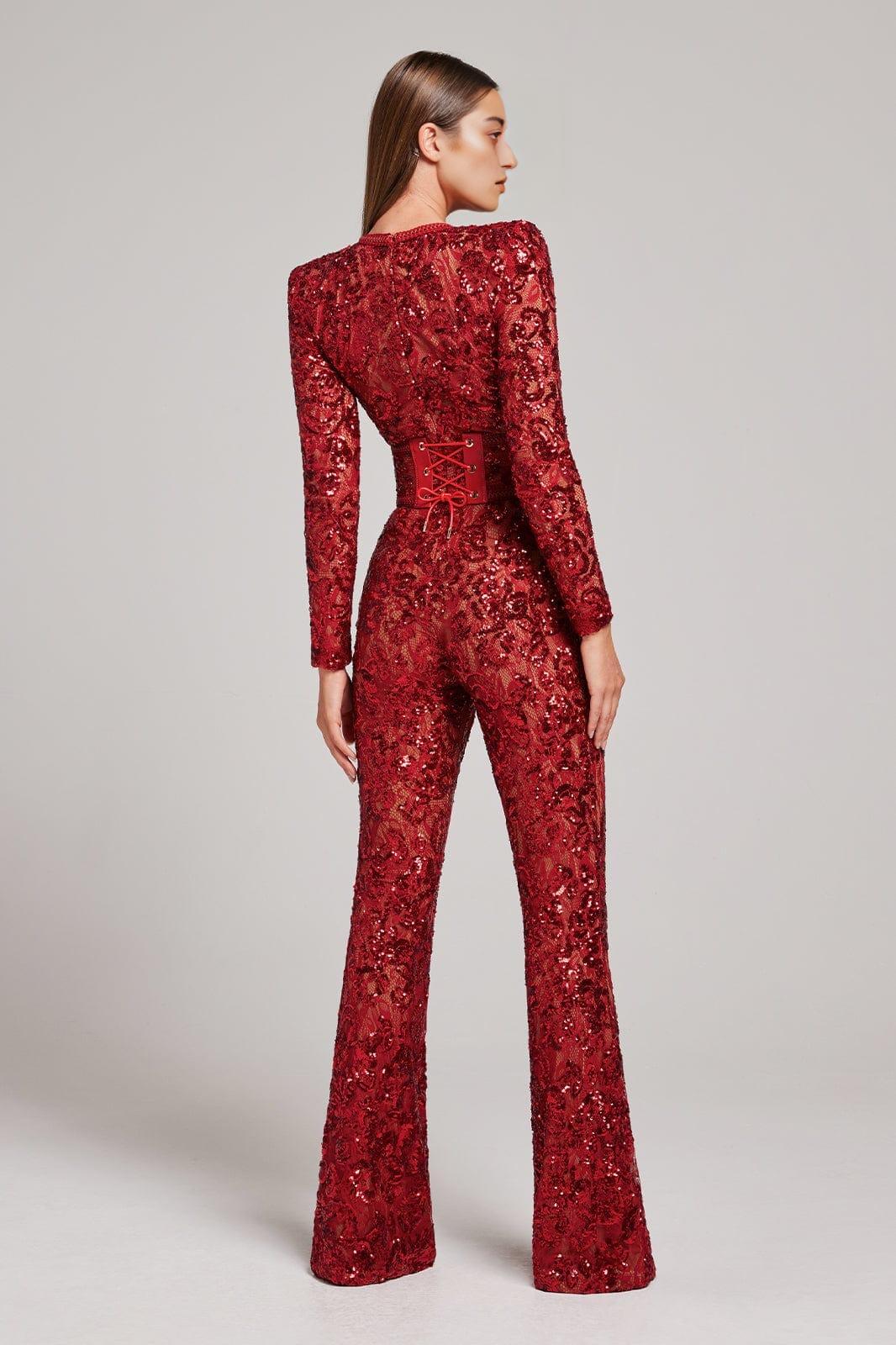 Embellished Lace Red Jumpsuit