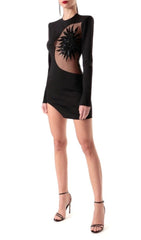 EMBELLISHED LONG SLEEVE BANDAGE MINI DRESS IN BLACK