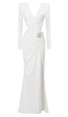 PHENIX BROOCH CUTOUT MAXI DRESS IN WHITE