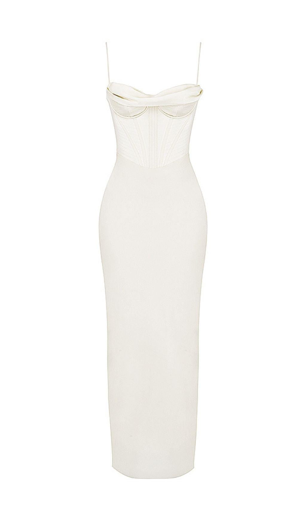 SATIN CORSET MAXI DRESS IN IVORY