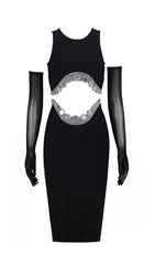 JEWELLED TENTACLE TWO PIECE SUIT IN BLACK