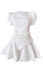 PUFFY SLEEVE BUTTON MINI DRESS IN WHITE