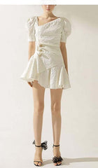 PUFFY SLEEVE BUTTON MINI DRESS IN WHITE