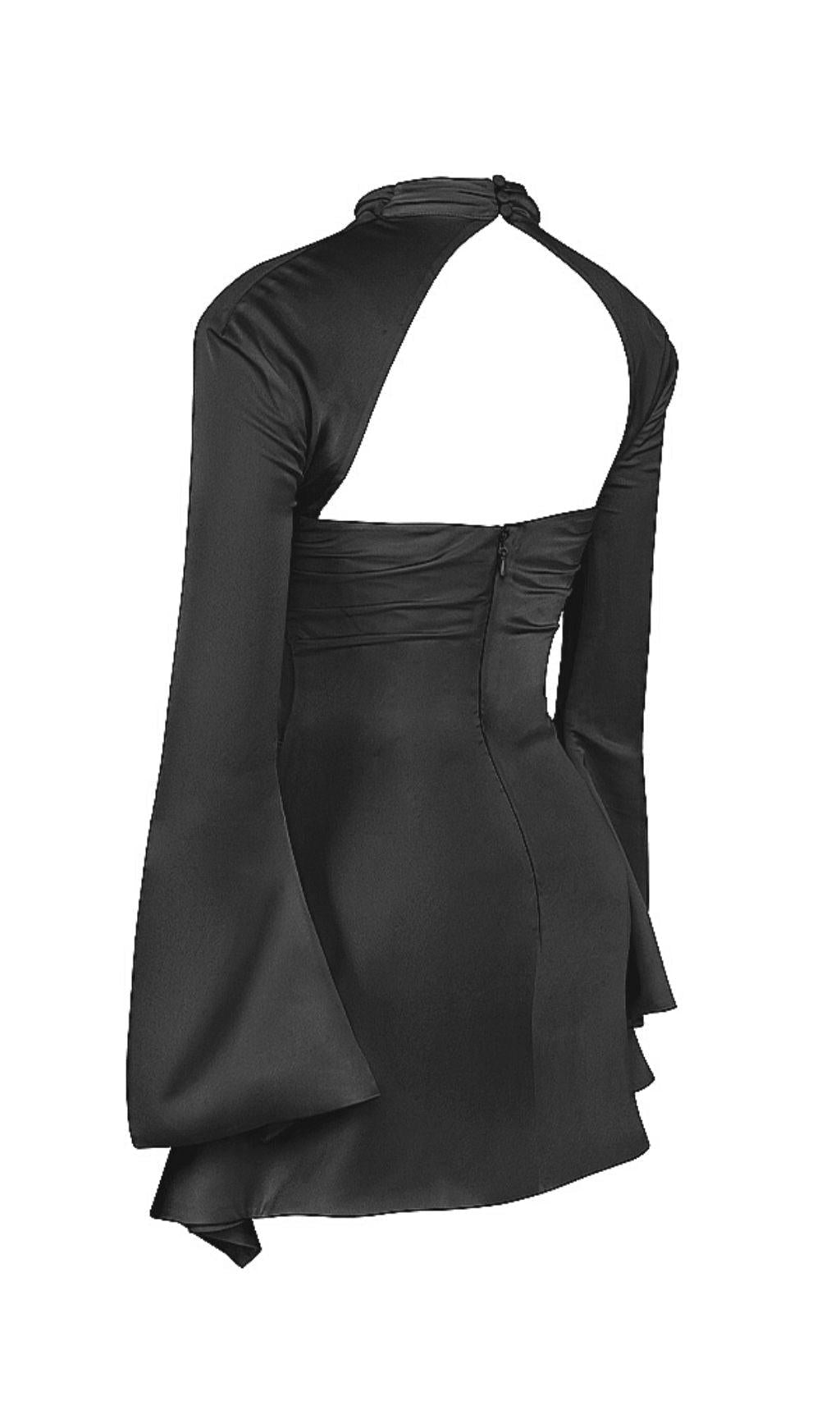 CUT OUT DRAPED MINI DRESS IN BLACK