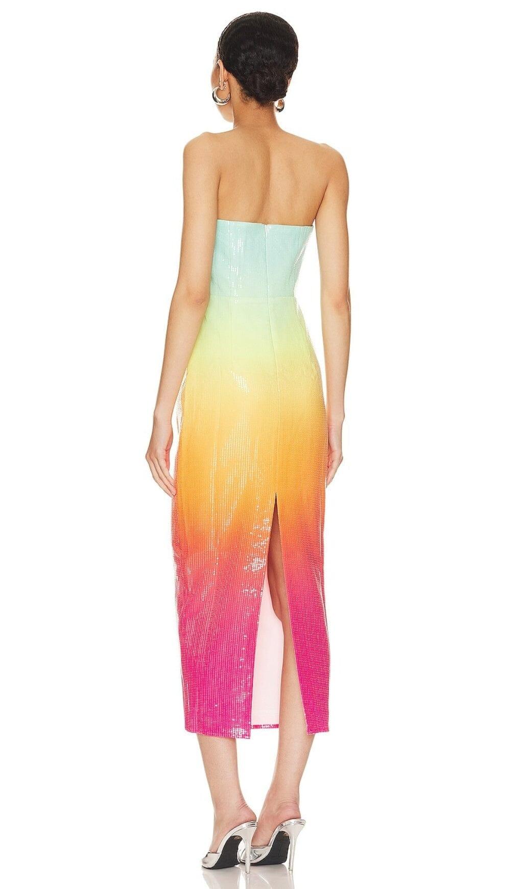 STRAPLESS SEQUIN OMBRE MAXI DRESS IN MULTI-COLOR