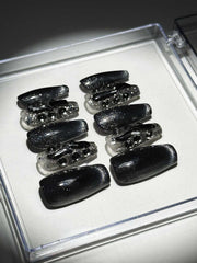 BLACK CAT EYE CRYSTAL HANDMADE PRESS ON NAILS