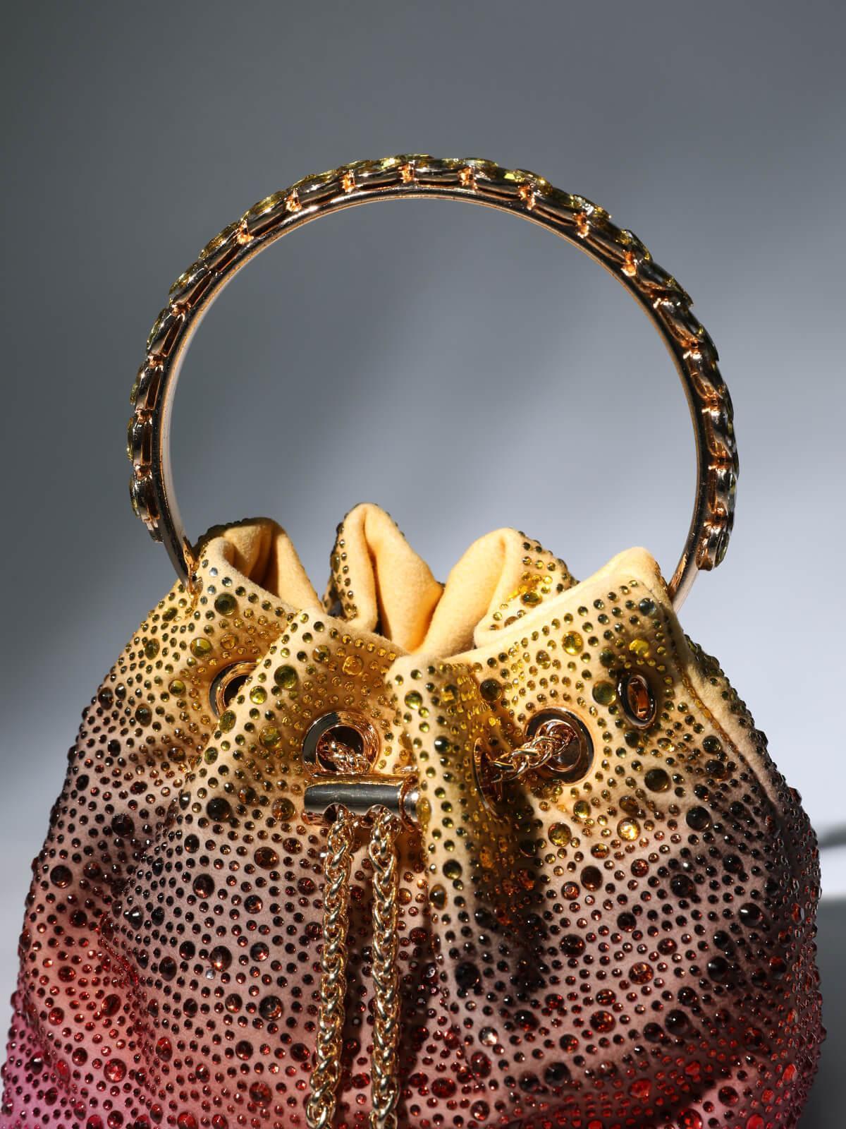 CRYSTAL EMBELLISHED BUCKET BAG IN OMBRE