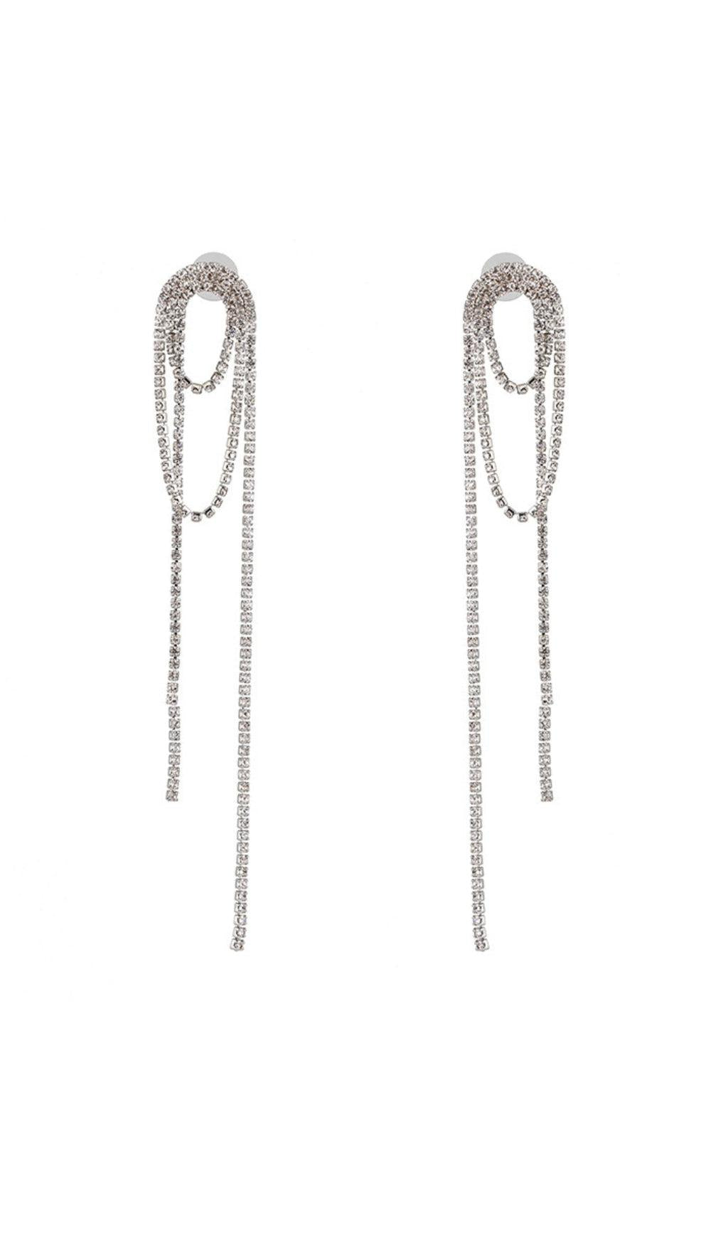 SILVER DIAMOND TASSEL EARRINGS