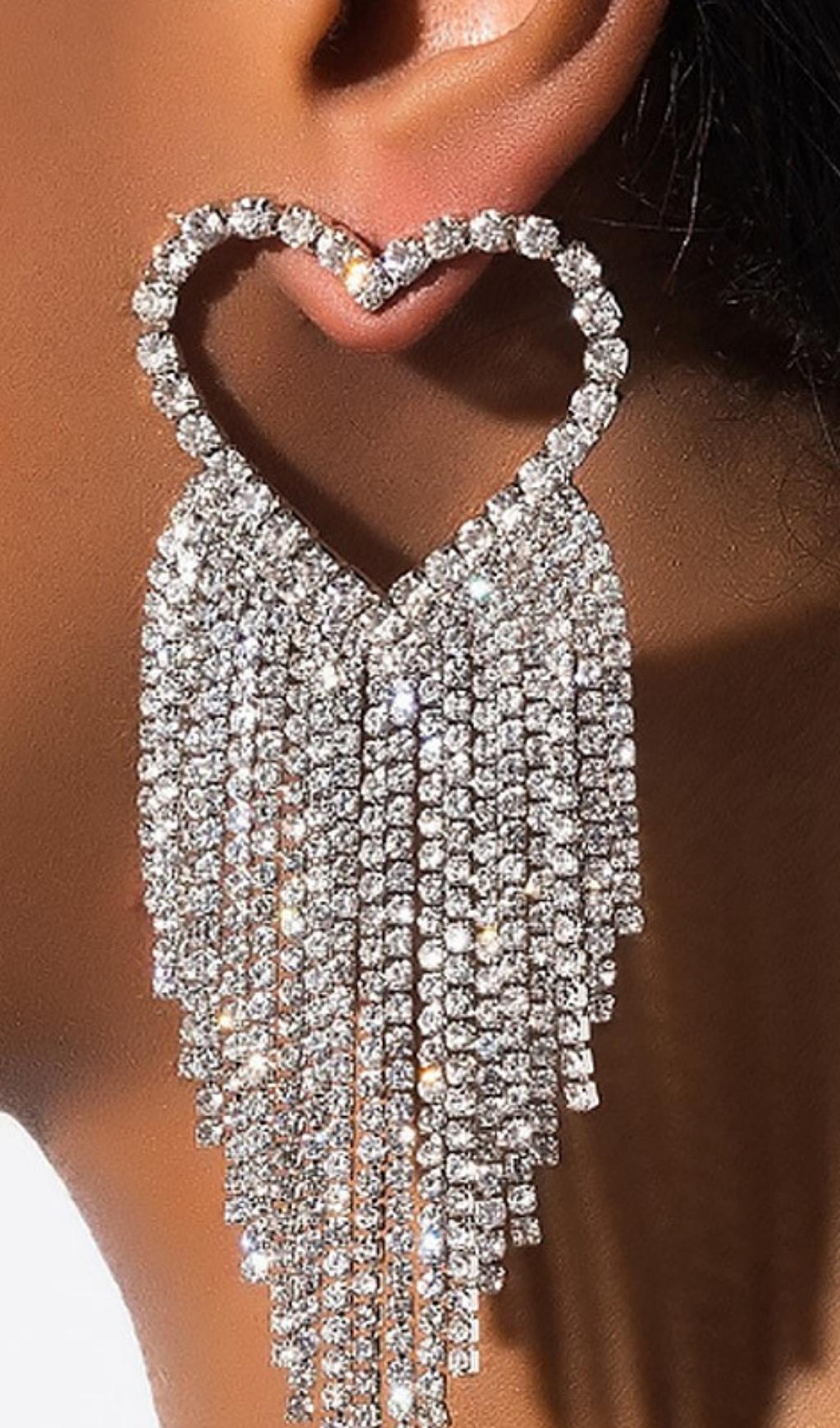 SLIVER RHINESTONE TASSEL EARRINGS