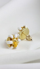 18K GOLD ENAMEL FLOWER EAR STUDS - WHITE