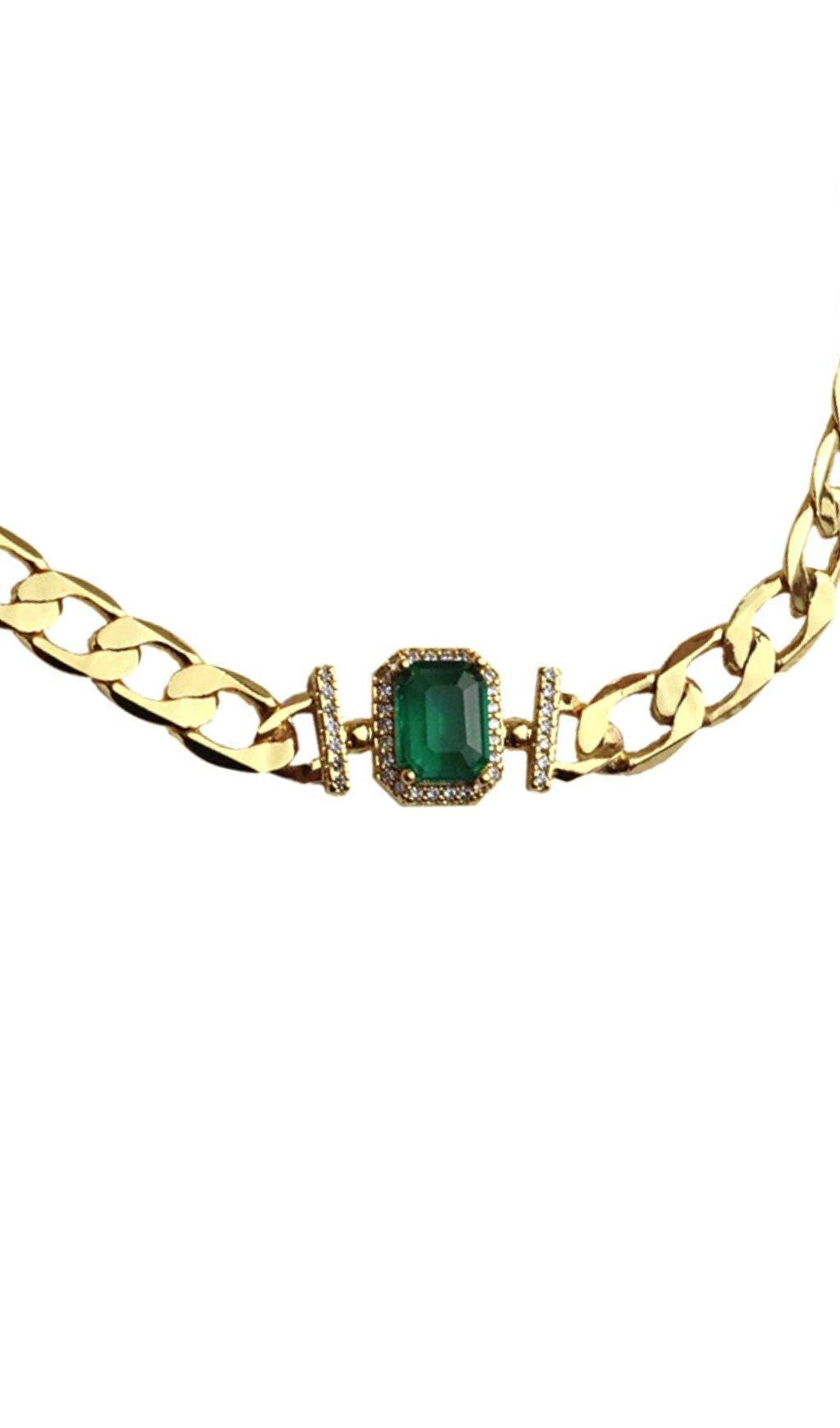 18K GOLD EMERALD CRYSTAL CHAIN NECKLACE