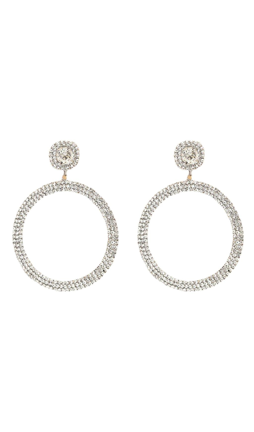 SILVER DIAMANTE HOOP DROP EARRINGS