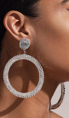 SILVER DIAMANTE HOOP DROP EARRINGS