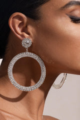 SILVER DIAMANTE HOOP DROP EARRINGS