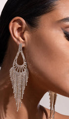 GOLD DIAMANTE TEARDROP TASSEL EARRINGS