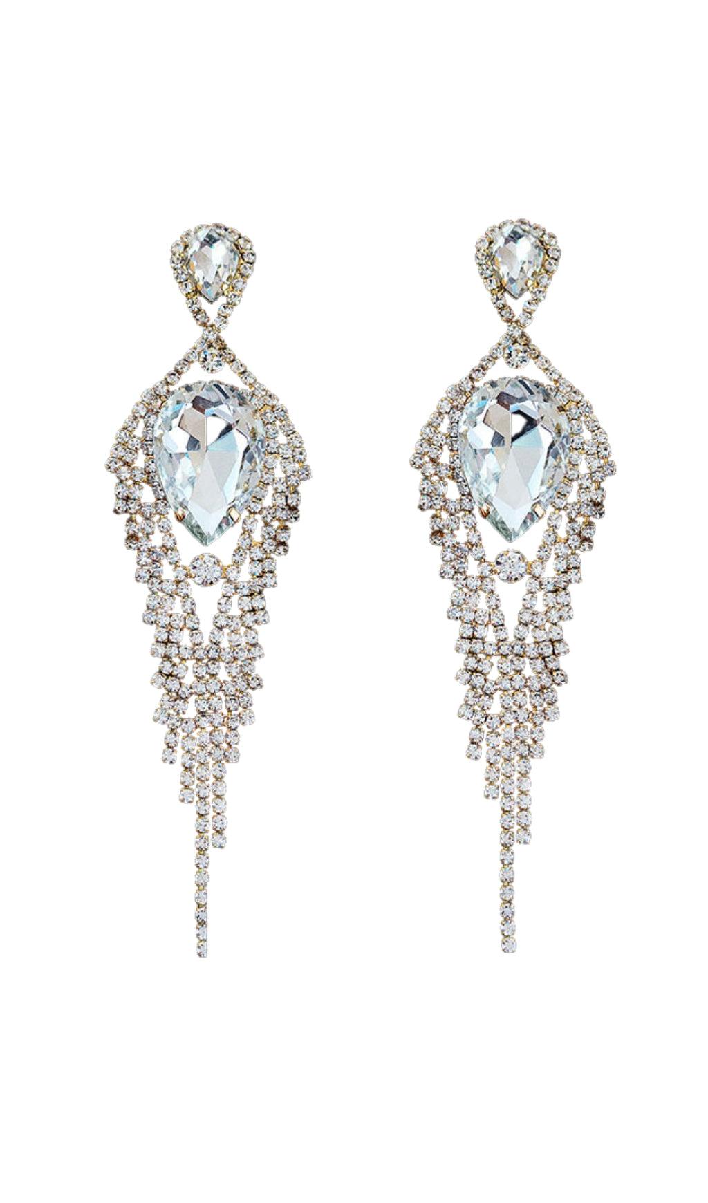 SILVER DIAMANTE TASSEL TEARDROP DROP EARRINGS