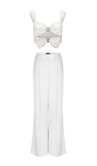 BOW-EMBELLISHED TWO-PIECE SUIT IN WHITE