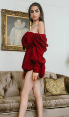 VELVET STRAPLESS MINI DRESS IN RED