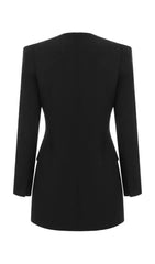 BLACK HOLLOW DRAPED TUXEDO DRESS