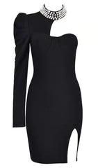 BLACK PEARL ONE SHOULDER MINI BANDAGE DRESS